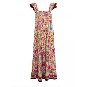 House Of Harlow 1960 Smocked Of-the-shoulder Cotton Maxi Dress Zoey Khaki Size S